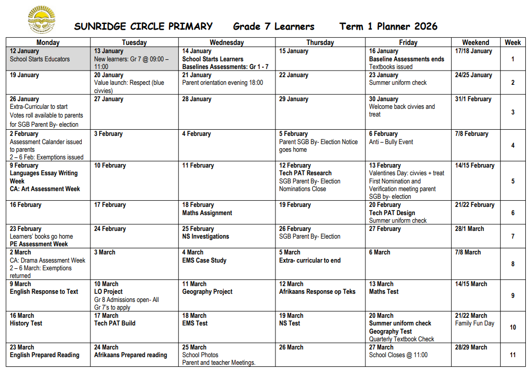 Term 1 Grade 7 Planner Gr 7